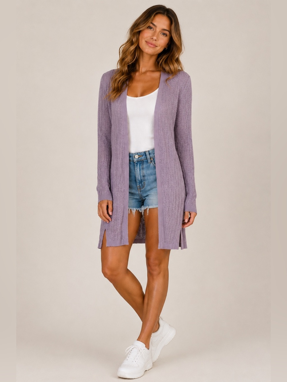White House Black Market Purple Duster Cardigan Sweater